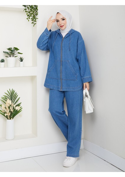 Kadın Pantolonlu Ikili Salaş Kot Takım -PMK488