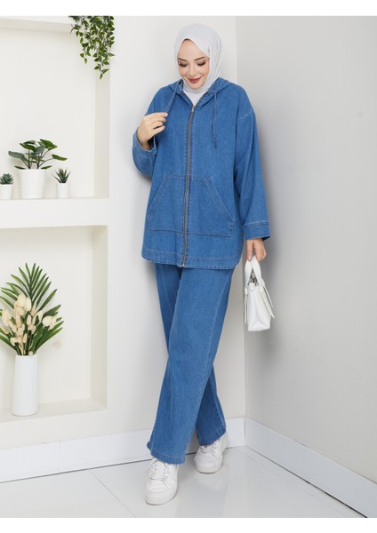 Kadın Pantolonlu Ikili Salaş Kot Takım -PMK488 modelleri