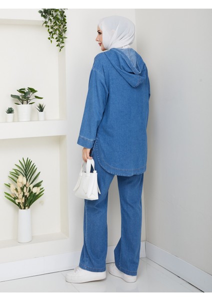 Kadın Pantolonlu Ikili Salaş Kot Takım -PMK488 indirimleri