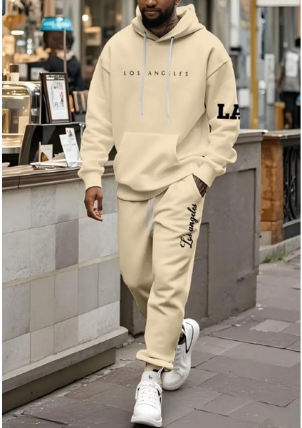 Punıx Büyük Beden Yüksek Kalite Los Angeles Baskılı Kışlık Kalın Tarz Erkek Eşofman Takımı