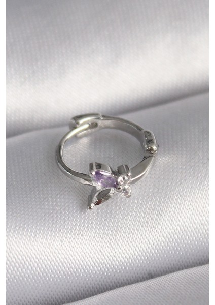 316L Çelik Gümüş Renk Zirkon Taşlı Kelebek Model Tragus Piercing