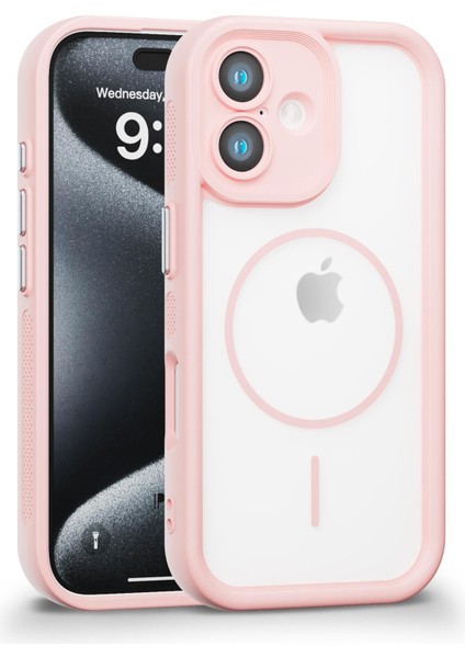 iPhone 16 Plus Uyumlu Kamera Korumalı Magsafe Wireless Şarj Özellikli Mat Silikon Pembe Renkli Silikon Telefon Kılıfı