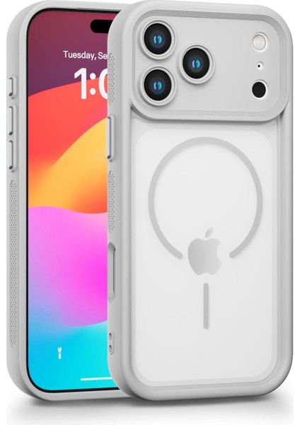 iPhone 17 Pro Max Uyumlu Kamera Korumalı Magsafe Wireless Şarj Özellikli Mat Silikon Gri Renkli Silikon Telefon Kılıfı