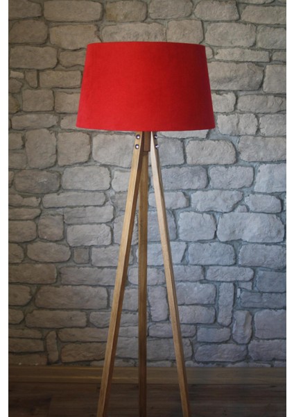 Düz 3 Ayak Tripod Lambader Abajur Köşe Lambası Naturel Ağaç Dekor Lamba
