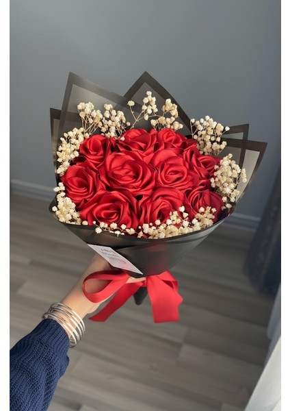 10'lu Kırmızı Cipsolu Solmayan Gül Buketi, Sevgiliye Hediye, Saten Kurdele Çiçek fiyatları