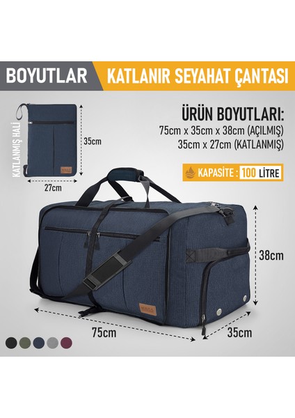 Katlanabilir Seyahat Çantası, Bayan Kadın Bavul Valiz Büyük El Bagajı Çantası 100L-LACIVERT fiyatları