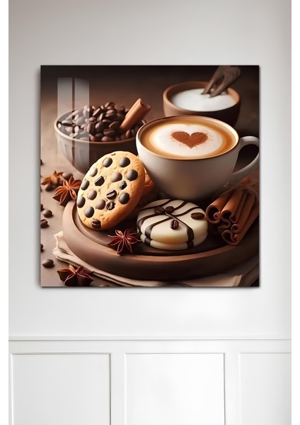 3D Görünümlü Kahve & Kurabiye Temalı Temperli Cam Kare Tablo 33X33 cm Uv BASKI-CTK046 fiyatları