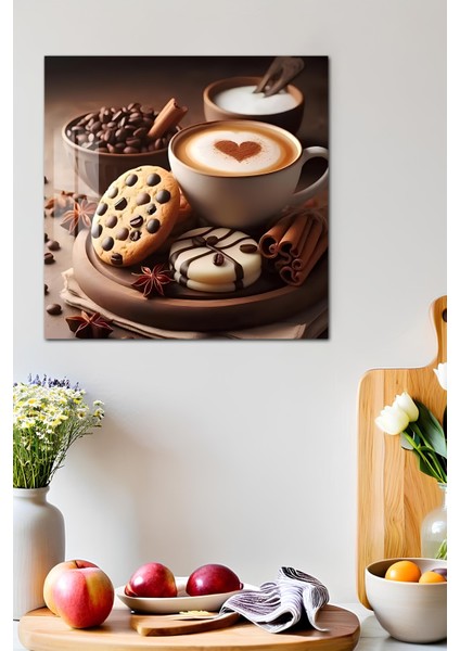 3D Görünümlü Kahve & Kurabiye Temalı Temperli Cam Kare Tablo 33X33 cm Uv BASKI-CTK046 indirimleri