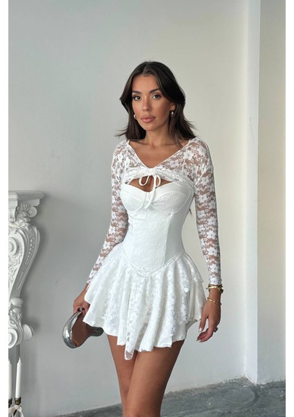 Kadın Bolero Detaylı Güpür Prenses Elbise NBDF107 modelleri