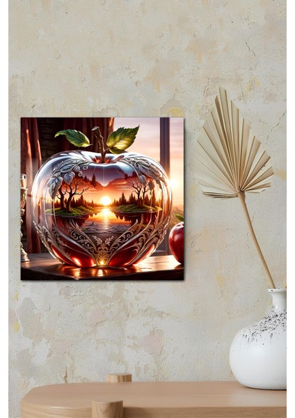 3D Görünümlü Kristal Elma ve Gün Batımı Manzaralı Temperli Cam Kare Tablo 33X33 cm Uv BASKI-CTK008 fırsatları