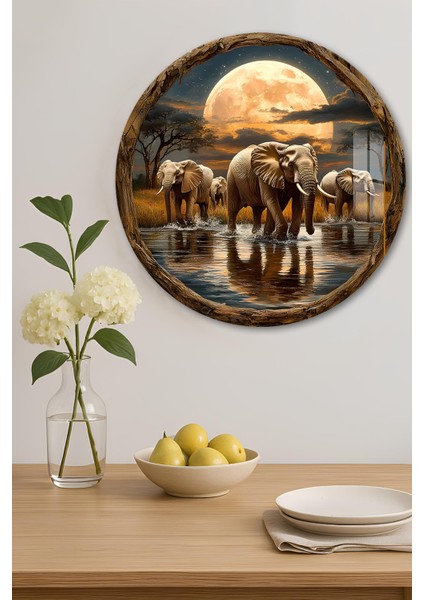 3D Görünümlü Fil ve Ay Manzarası Temperli Cam Tablo – Duvar Süsü Uv Baskı 33X33 CM-CDS096 indirimleri