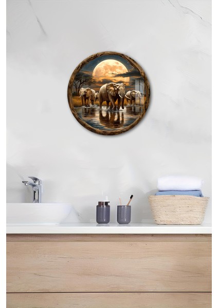 3D Görünümlü Fil ve Ay Manzarası Temperli Cam Tablo – Duvar Süsü Uv Baskı 33X33 CM-CDS096