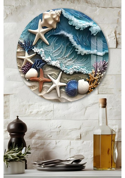 3D Görünümlü Temperli Cam Tablo – Deniz Yıldızı Temalı Duvar Süsü Uv Baskı 33X33 CM-CDS049