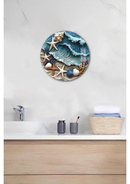 3D Görünümlü Temperli Cam Tablo – Deniz Yıldızı Temalı Duvar Süsü Uv Baskı 33X33 CM-CDS049