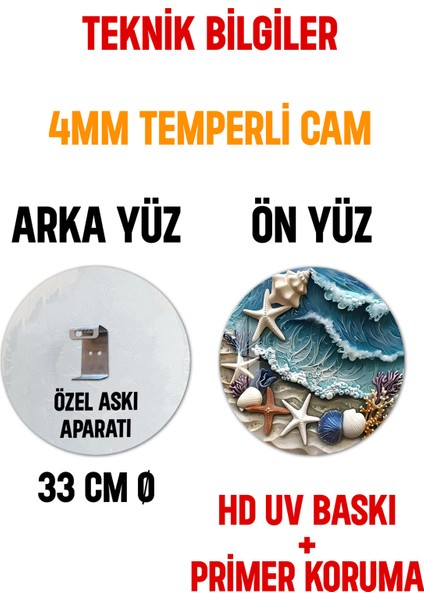 3D Görünümlü Temperli Cam Tablo – Deniz Yıldızı Temalı Duvar Süsü Uv Baskı 33X33 CM-CDS049