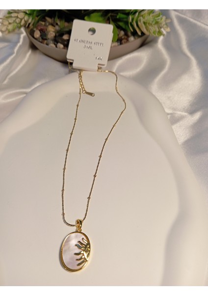 Oval Çelik Sedefli Güneş Kolye fiyatları