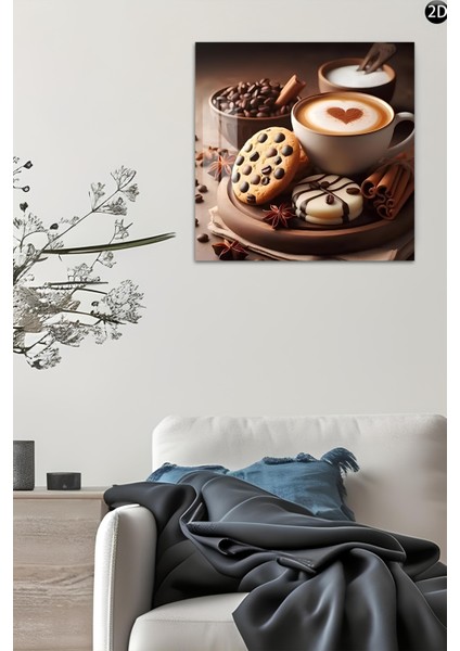 3D Görünümlü Kahve & Kurabiye Temalı Temperli Cam Kare Tablo 33X33 cm Uv BASKI-CTK046