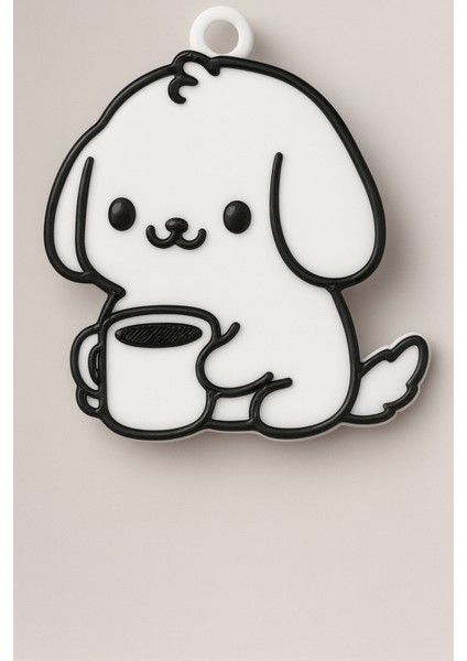 Kahve Içen Sevimli Köpek Anahtarlık – 3D Baskı Hediyelik Aksesuar