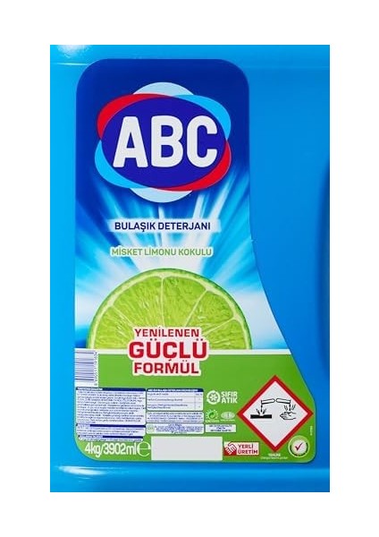 Abc 4'lü Hijyen Sistemi Misket Limon Kokulu Bulaşık Deterjanı 4 kg (1 x 4000 G)