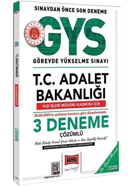 Yargı 2025 Gys Adalet Bakanlığı Yazı Işleri Müdürü 3 Deneme Çözümlü Görevde Yükselme Yargı Yayınları