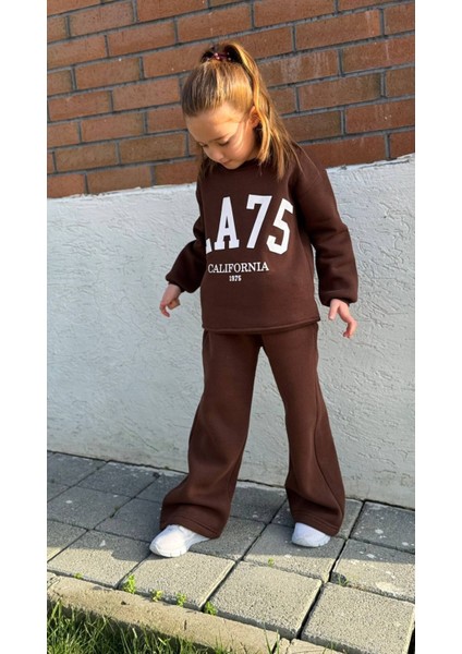 Kız Çocuk Baskılı Bol Paça Şardonlu Alt Üst Takım Kahverengi - 9-10 Yaş fiyatları