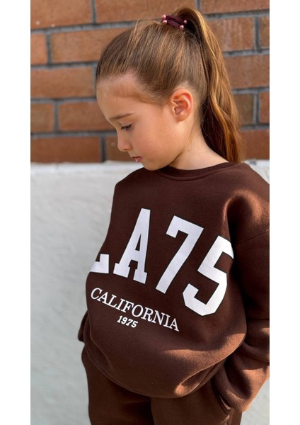 Kız Çocuk Baskılı Bol Paça Şardonlu Alt Üst Takım Kahverengi - 9-10 Yaş modelleri