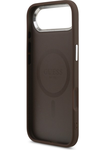 iPhone 17 Air Uyumlu Kılıf Guess Lisanslı M-Safeli Klasik Yazı Logolu Pu Deri Kapak Kahverengi