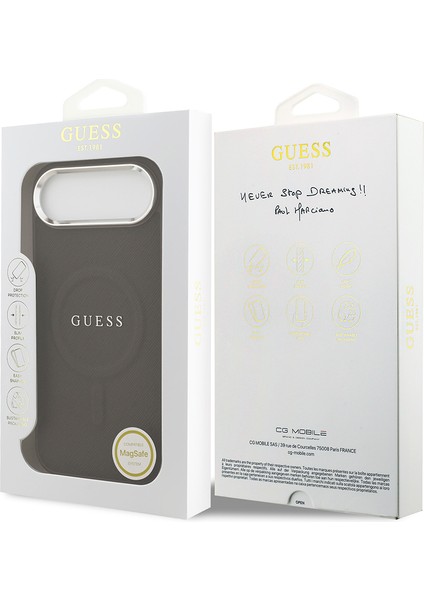 iPhone 17 Air Uyumlu Kılıf Guess Lisanslı M-Safeli Klasik Yazı Logolu Pu Deri Kapak Kahverengi