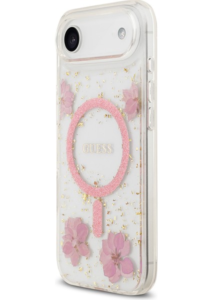 iPhone 17 Air Uyumlu Kılıf Guess Lisanslı M-Safe Şarj Özellikli Transparan Resin Flowers Kapak Pembe fiyatları
