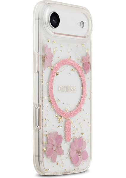 iPhone 17 Air Uyumlu Kılıf Guess Lisanslı M-Safe Şarj Özellikli Transparan Resin Flowers Kapak Pembe fırsatları