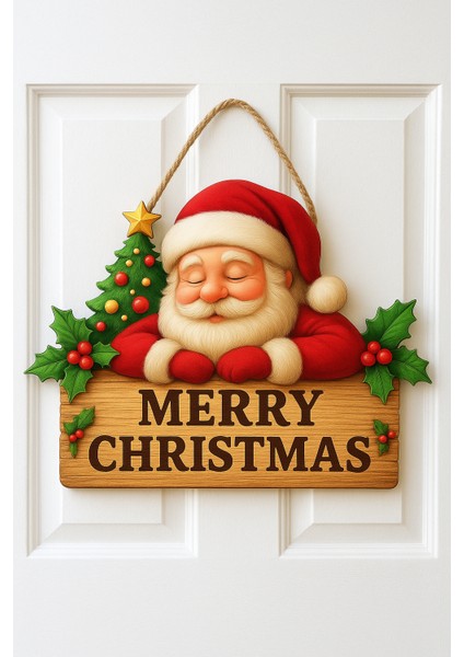 30-20CM Yılbaşı Temalı Kapı Süsü Ahşap Yılbaşı Süsü