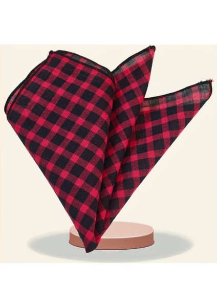 Siyah Kırmızı Pötikareli Pamuk Dokuma Cep Aksesuarı Yaka Mendili