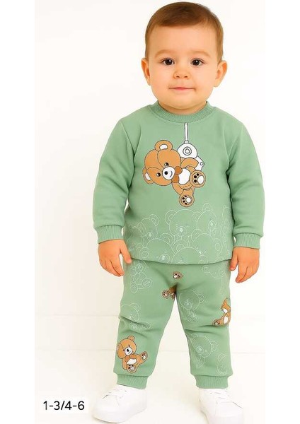 Yeşil Ayıcık 1-2-3 Yaş Çocuk Alt Üst Takım Pijama Takım