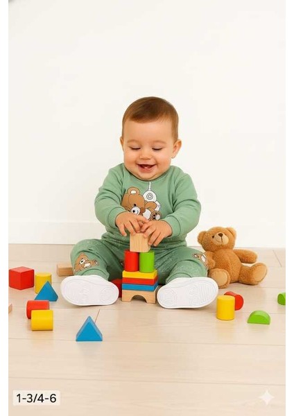 Yeşil Ayıcık 1-2-3 Yaş Çocuk Alt Üst Takım Pijama Takım fırsatları