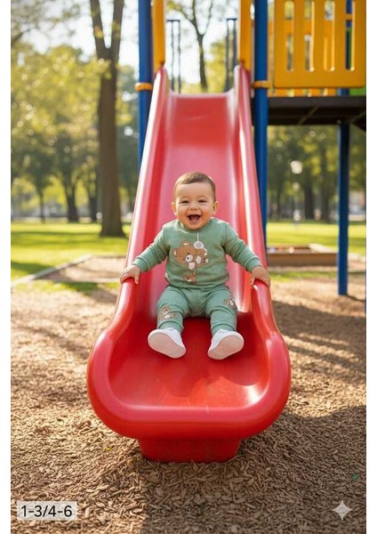 Yeşil Ayıcık 1-2-3 Yaş Çocuk Alt Üst Takım Pijama Takım