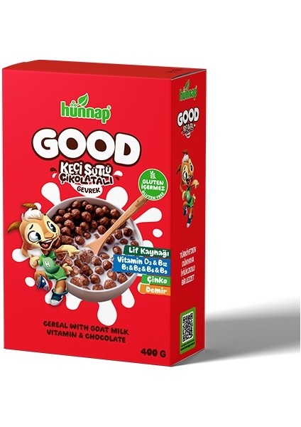 Hünnap Keçi Sütlü Çikolata ve Vitamin Tahıllı Glutensiz Gevrek 400 gr