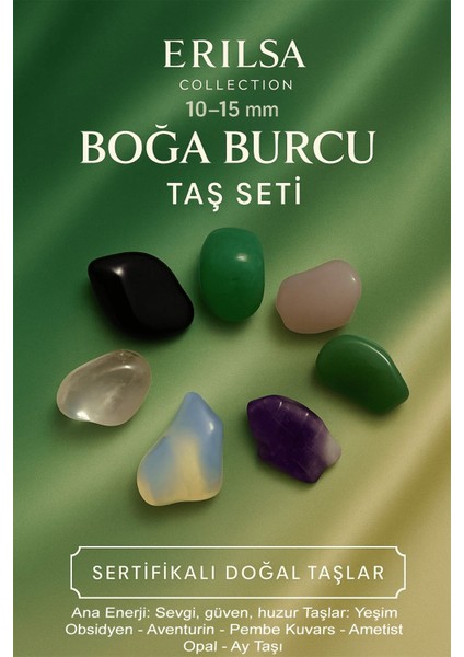 Sertifikalı Boğa Burcu Doğal Taş Kütle Seti 10-15 mm – Sevgi Güven ve Huzur Enerjisi Taşları