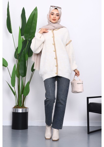 Krem Balon Kol Düğmeli Triko Hırka fiyatları