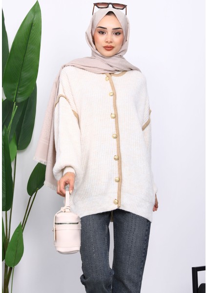 Krem Balon Kol Düğmeli Triko Hırka fırsatları