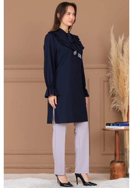 Asel Tunik Pantolon Ikili Tesettür Takım Lacivert modelleri