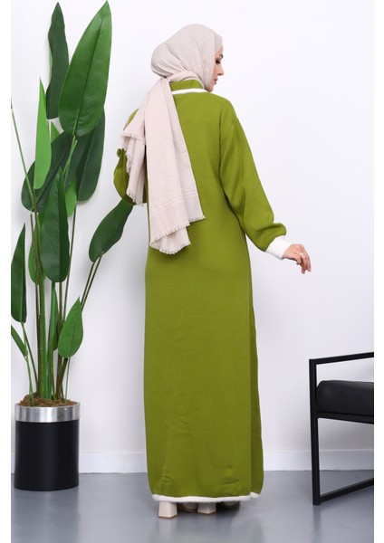 Yeşil Gömlek Yaka Fermuarlı Triko Elbise fırsatları