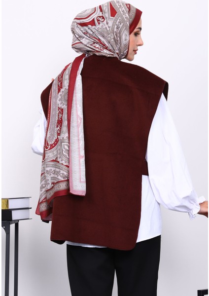 Bordo Çıtçıt Detaylı Kaşe Yelek fırsatları