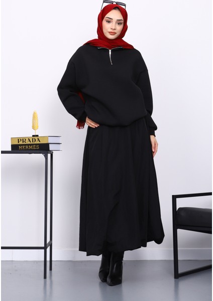 Siyah Yaka Fermuarlı Üç İplik Şardonlu Sweat fiyatları