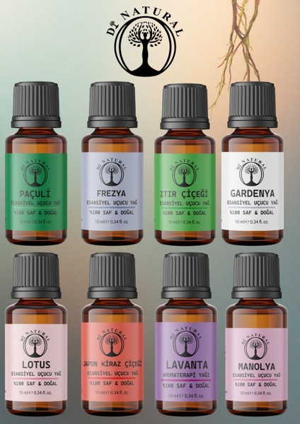 Çiçeksi Set 8*10 ml Esansiyel Uçucu Koku Yağı Aromaterapi Yağı Buhurdanlık Yağı Difüzör Esansı Ortam Oda Kokusu