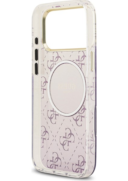 iPhone 17 Pro Max Uyumlu Kılıf Guess Lisanslı M-Safe Özellikli 4g Desenli Simli Silikon Kapak Mor