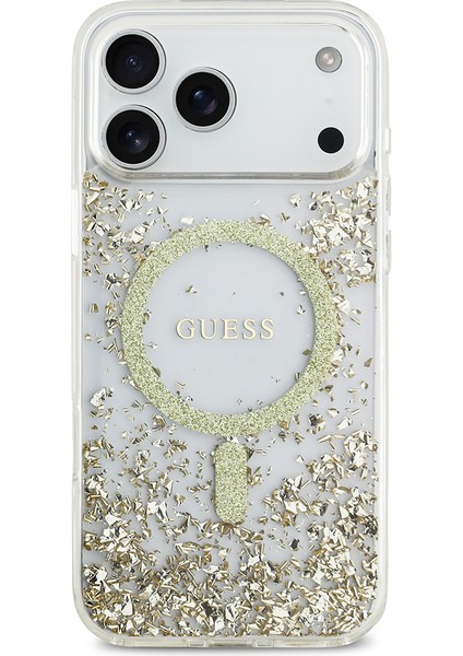 iPhone 17 Pro Max Uyumlu Kılıf Guess Lisanslı M-Safe Özellikli Transparan Resin Bottom Kapak Gold modelleri