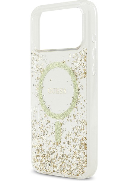 iPhone 17 Pro Max Uyumlu Kılıf Guess Lisanslı M-Safe Özellikli Transparan Resin Bottom Kapak Gold
