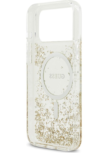 iPhone 17 Pro Max Uyumlu Kılıf Guess Lisanslı M-Safe Özellikli Transparan Resin Bottom Kapak Gold