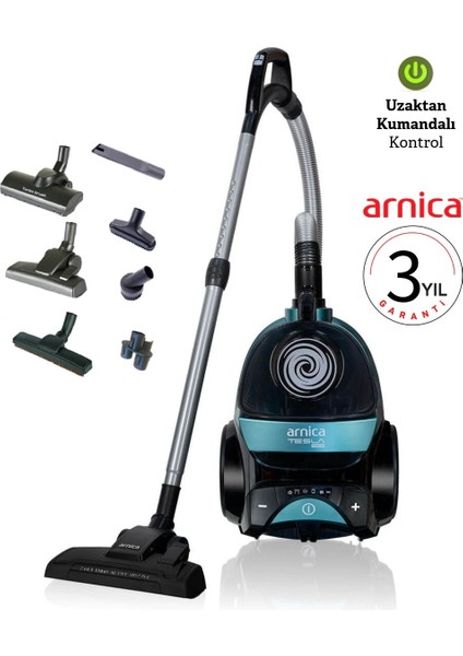 Turbo Başlıklı Premium Kumandalı Torbasız Süpürge, 3 Yıl Garantili Yeşil