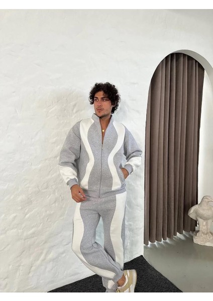 Erkek Premium Parçalı Eşofman Takım - Dik Yaka Fermuarlı Sweatshirt, - Gri fiyatları